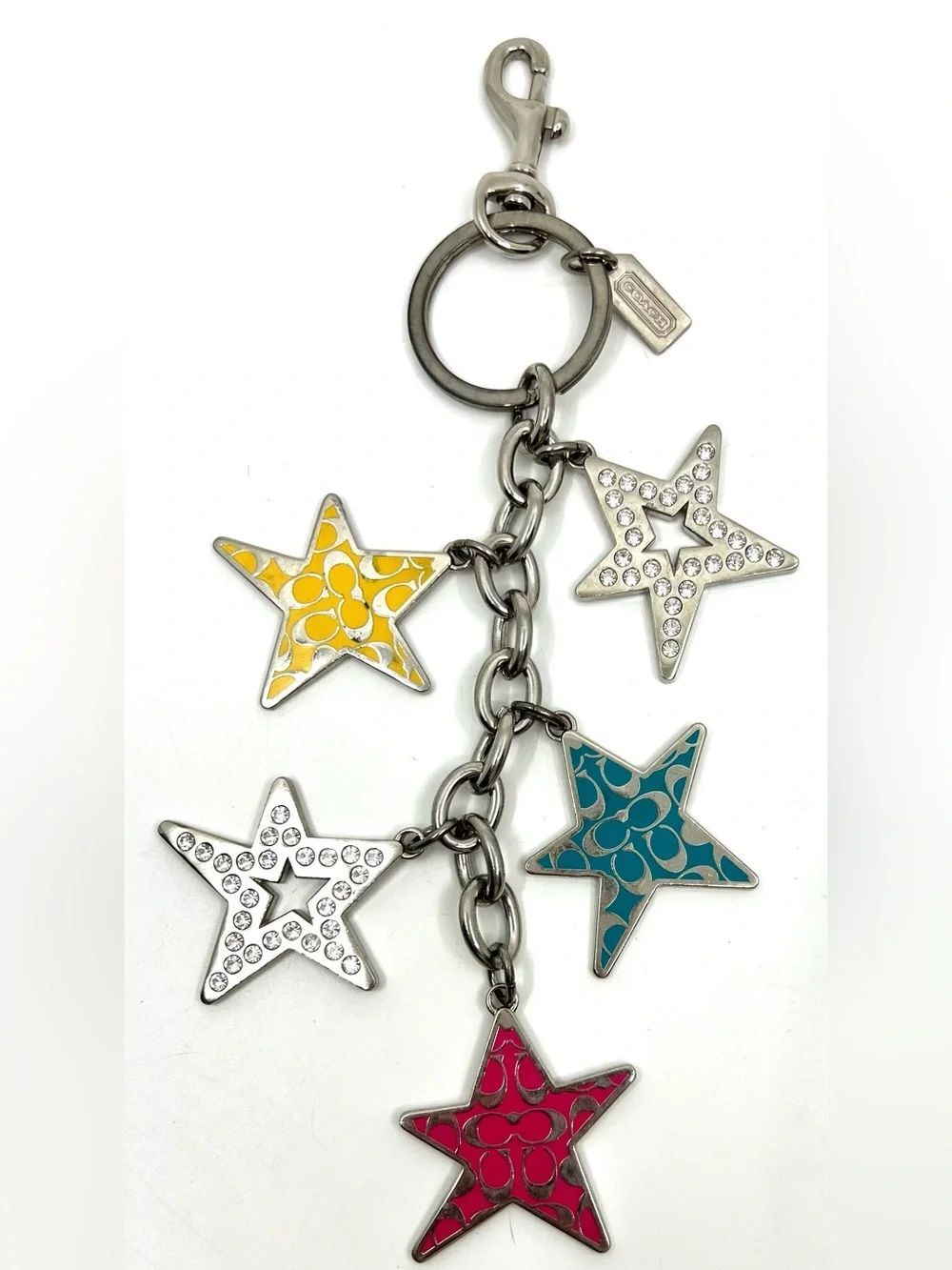Coach Large Star Keychain Silver Tone Dangle Rhinestone Bag Charm Keychain Y2K